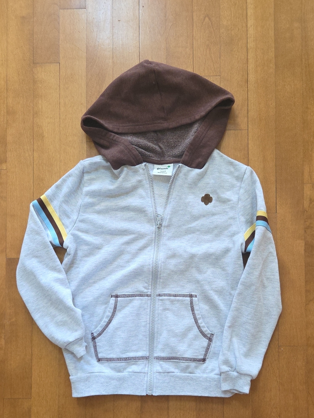 Girls GIRL SCOUT BROWNIE Zip Up Fleece Hoodie Size Large 10/12 Pockets Euc